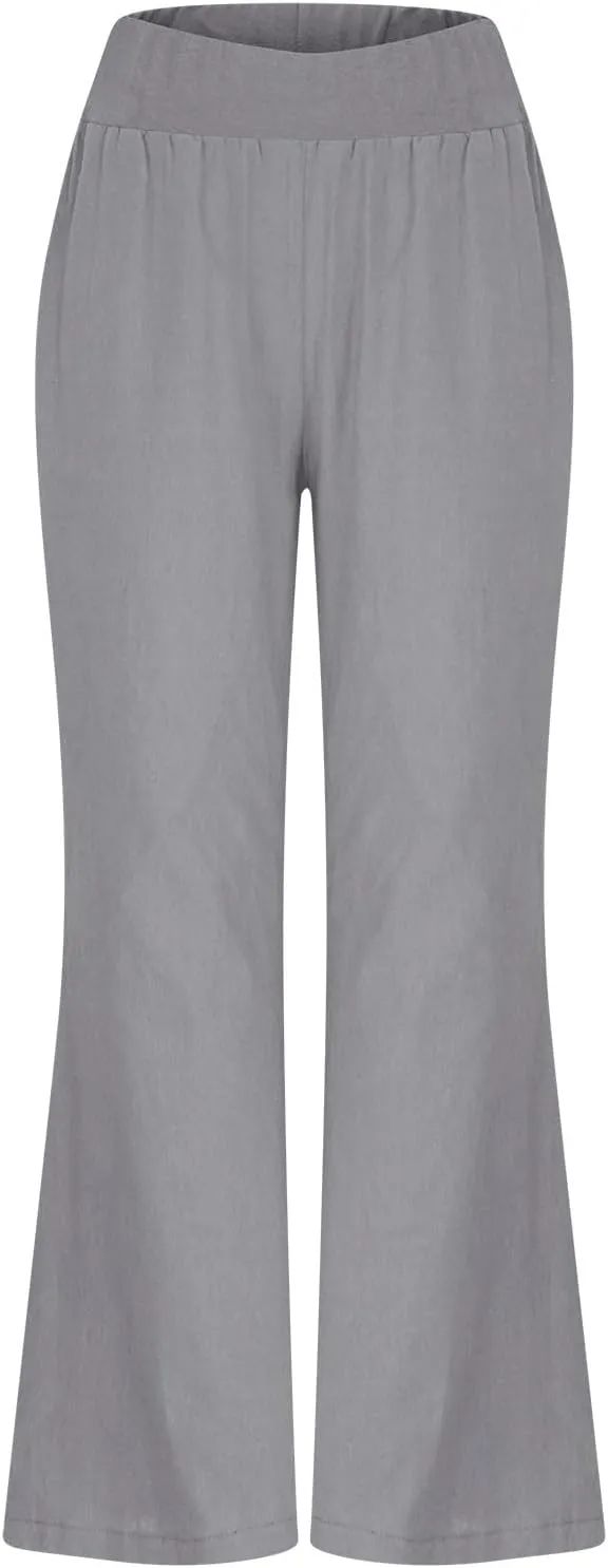 Womens Cotton Linen Summer Y2K Fashion Pants Low Waist Ankle Length Slim-Fit Pant Trousers Office