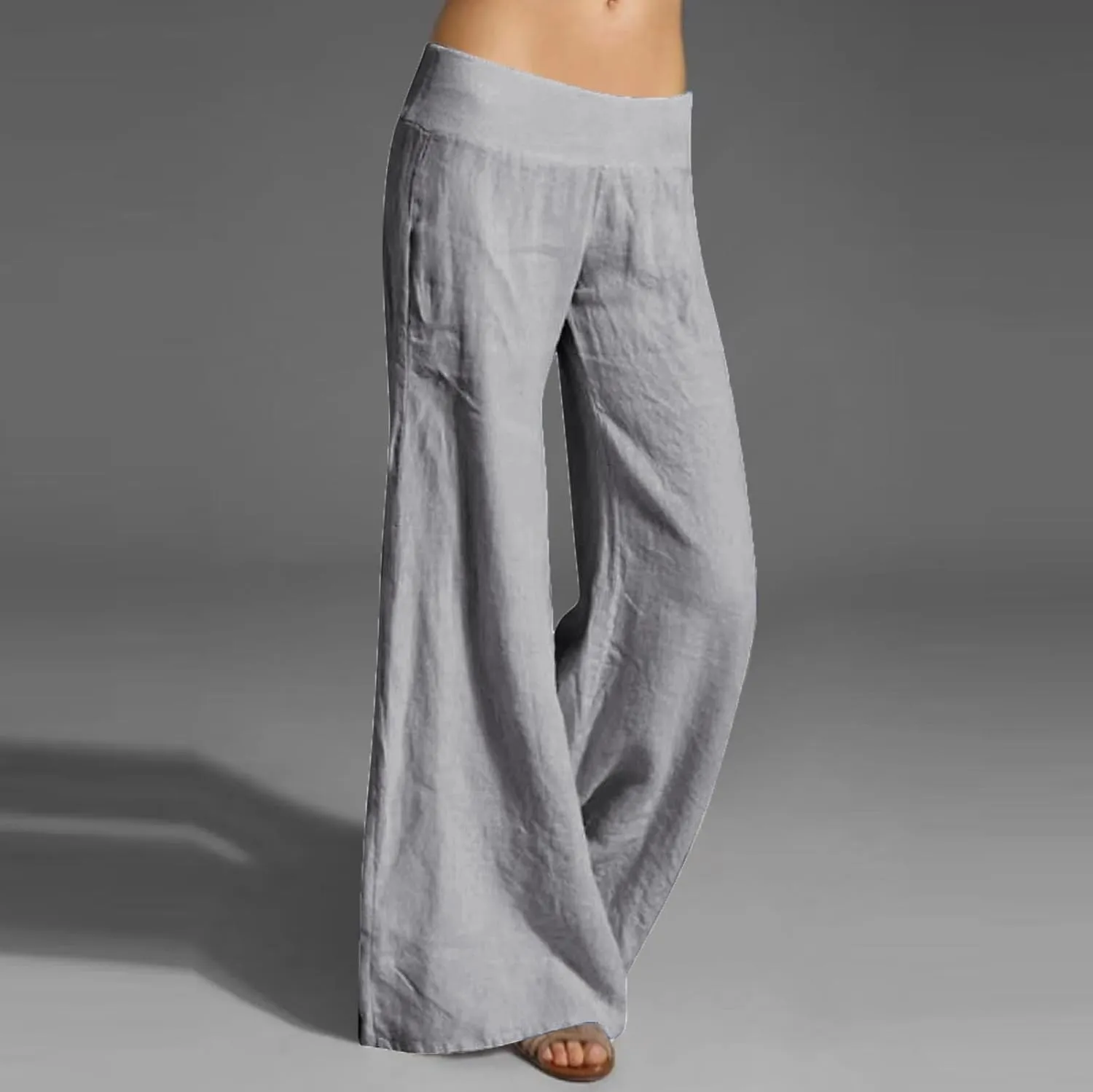 Womens Cotton Linen Summer Y2K Fashion Pants Low Waist Ankle Length Slim-Fit Pant Trousers Office