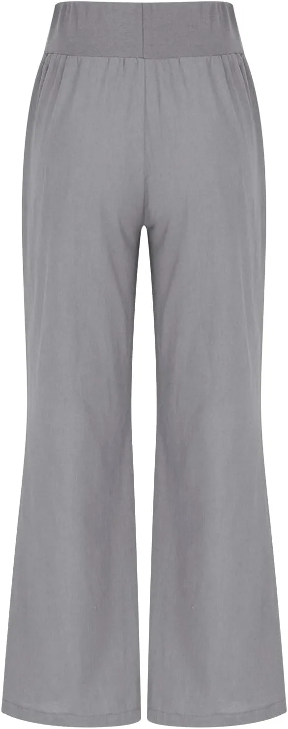Womens Cotton Linen Summer Y2K Fashion Pants Low Waist Ankle Length Slim-Fit Pant Trousers Office