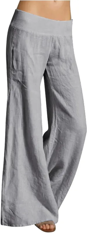 Womens Cotton Linen Summer Y2K Fashion Pants Low Waist Ankle Length Slim-Fit Pant Trousers Office