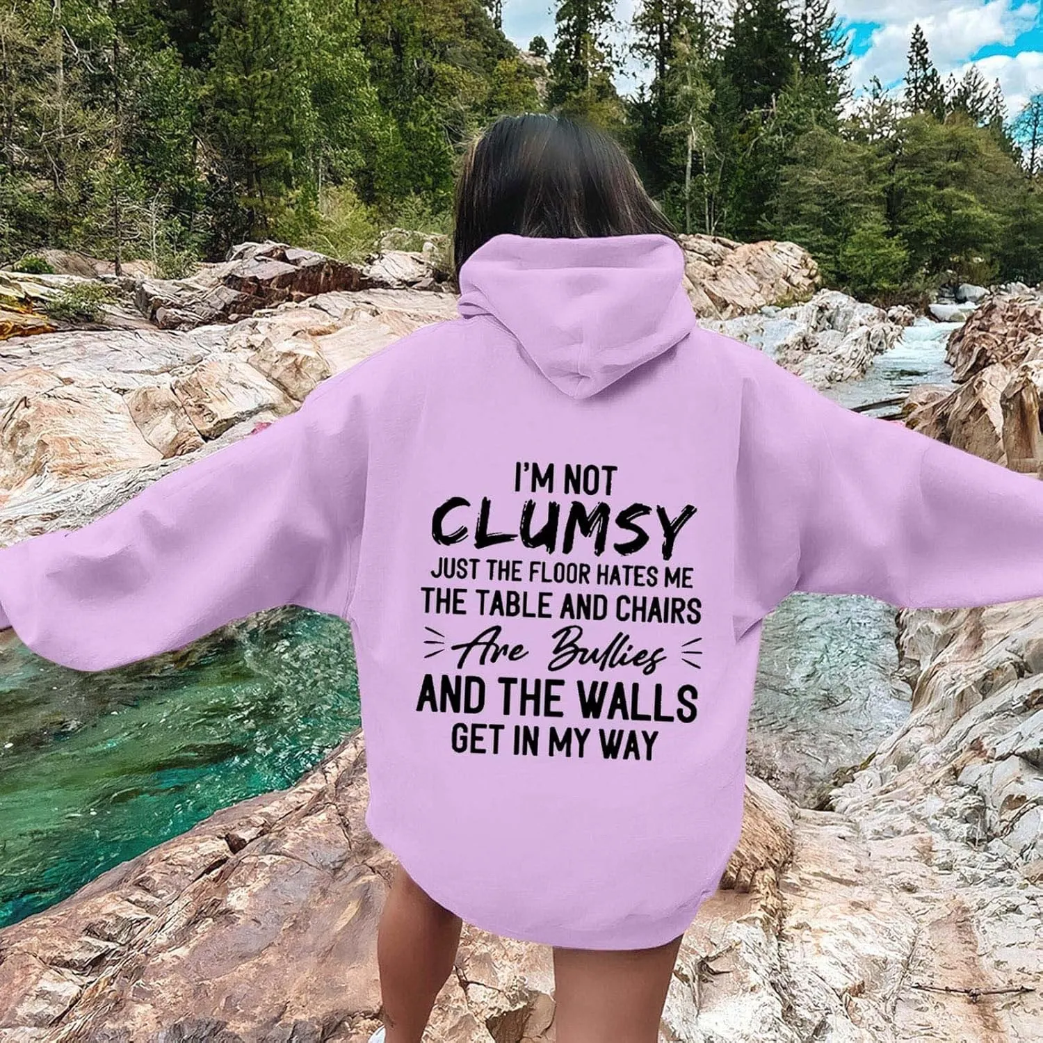 Womens Fashion Hoodies I'm Not Clumsy Print Long Sleeve with Pockets Casual Pullover Sweatshirt Tops 2024 Trendy Fall Clothes
