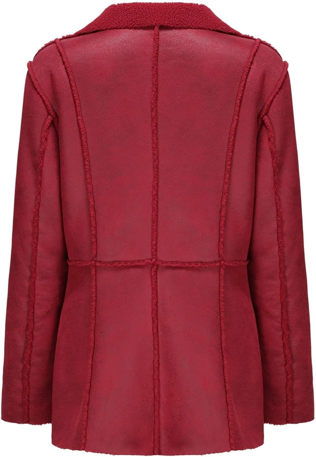 Women's Faux Sheepskin Leather Flying Aviator Winter Jacket, Faux Leather Trench Coat Overcoat with Lapel
