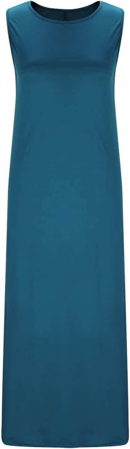 Women's Flowy Summer Dresses 2025 Crew Neck Sleeveless Casual Loose Sundress Basic Beach Tank Maxi Dress with Pockets