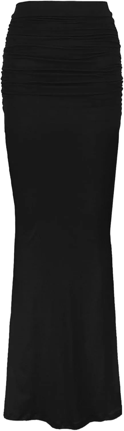 Womens Maxi Skirt Low Waist Ruched Low-Rise Fit Solid Y2K Summer Casual Bodycon Tube Long Skirts