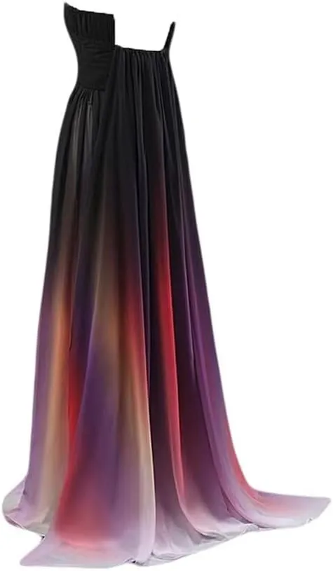 Women's Ombre Chiffon Bridesmaid Dresses Long Sequins Beaded Prom Party Dress for Juniors Plus