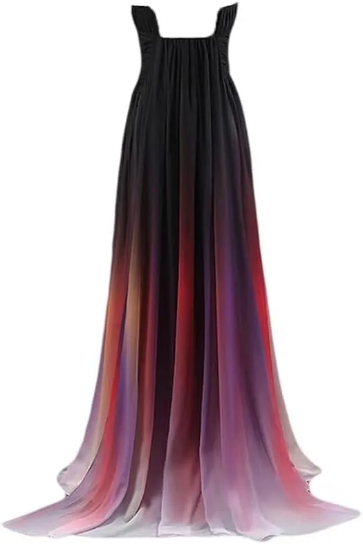 Women's Ombre Chiffon Bridesmaid Dresses Long Sequins Beaded Prom Party Dress for Juniors Plus