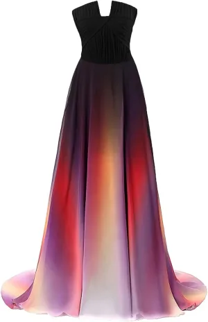 Women's Ombre Chiffon Bridesmaid Dresses Long Sequins Beaded Prom Party Dress for Juniors Plus