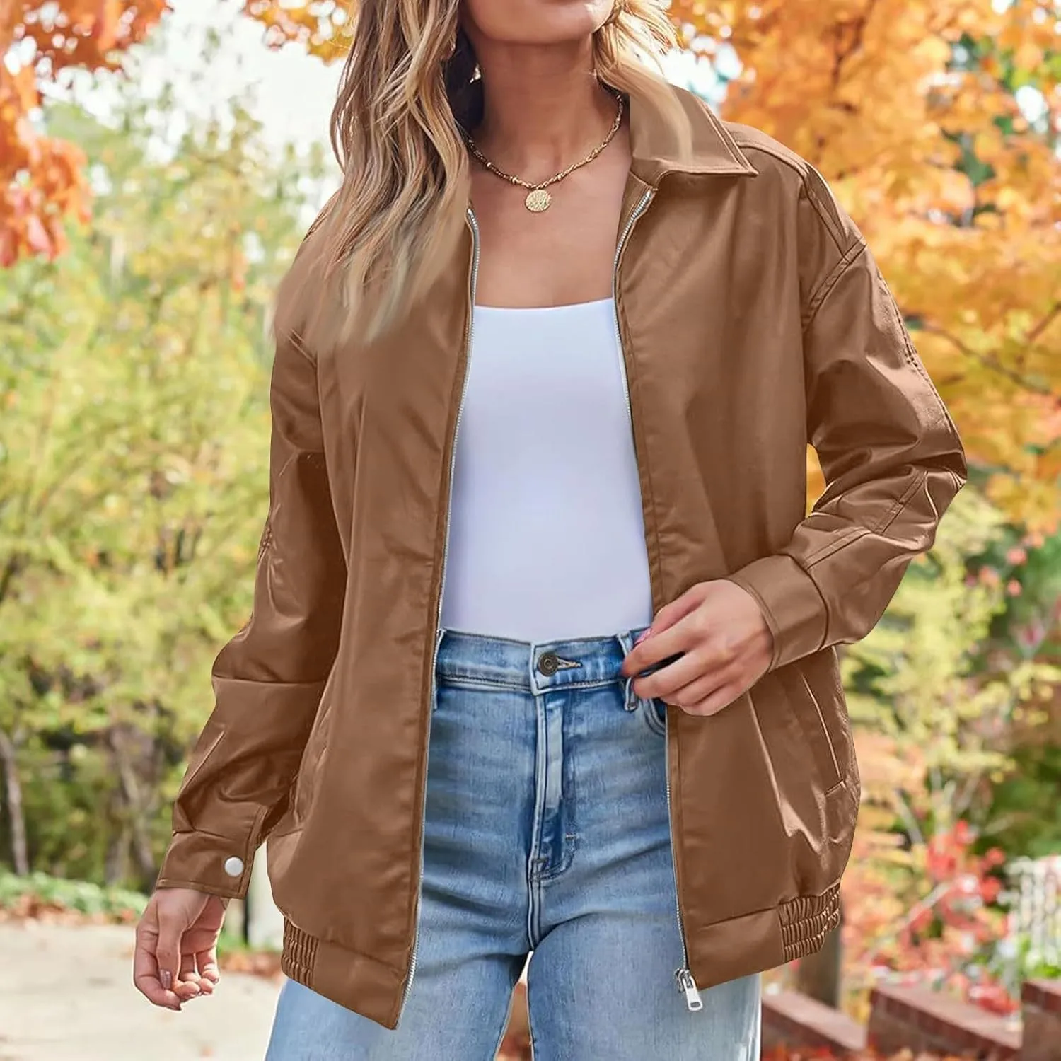 Womens Oversized Faux Leather Jacket Full Zip Up Long Sleeve Casual Motorcycle Outwear Faux Suede Bomber Jackets