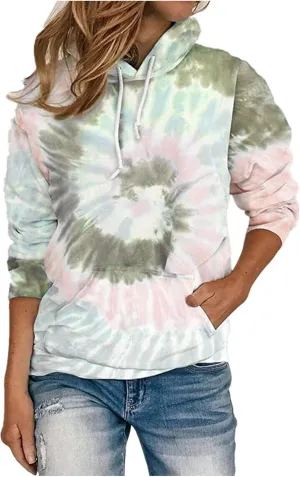 Womens Oversized Hoodies Plus Size Tie Dye Long Sleeve Hooded Pullover Tops Dressy Casual Fall y2k Hoodie Sweatshirt
