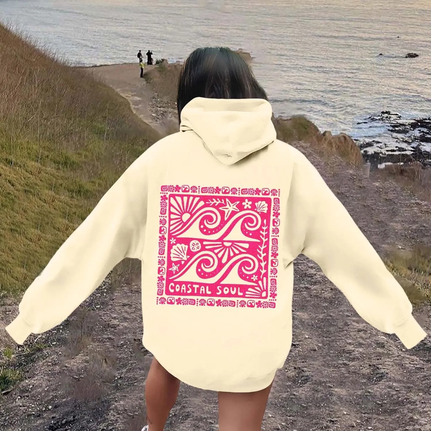 Women's Oversized Sweatshirt Graphic Hoodies Casual Long Sleeve Loose Pullover Tops with Pocket