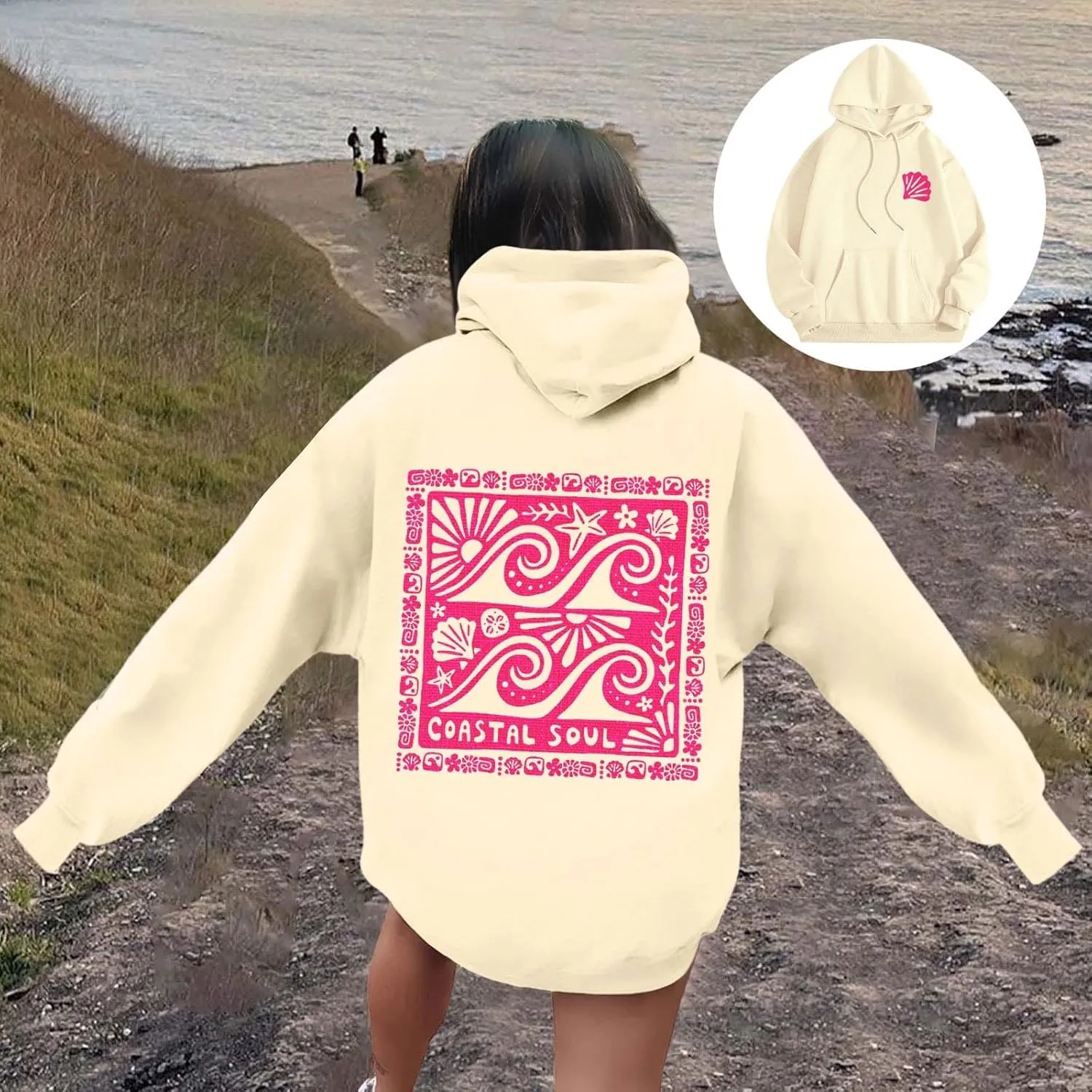 Women's Oversized Sweatshirt Graphic Hoodies Casual Long Sleeve Loose Pullover Tops with Pocket