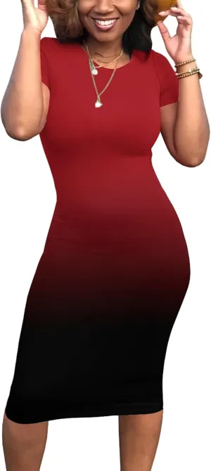 Women's Plus Size Gradients Print T Shirt Dress Summer Short Sleeve Midi Beach Dresses
