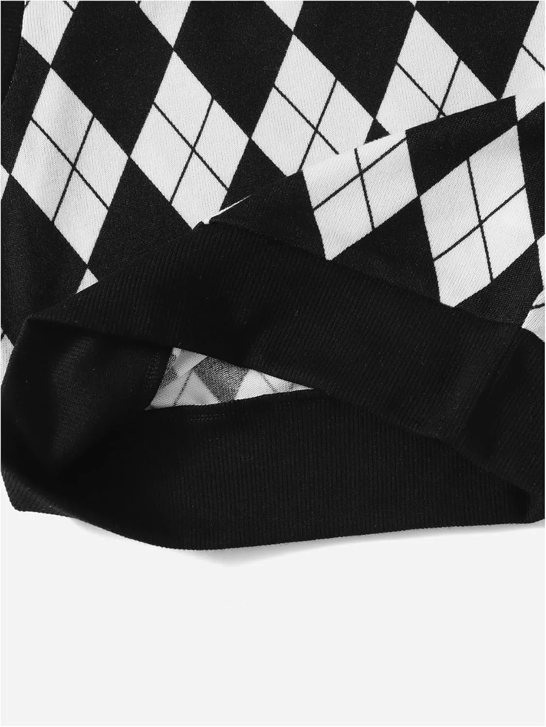 Women's Preppy Argyle Plaid Sweater Vest Sleeveless Crew Neck Knit Crop Tank Top Knitwear