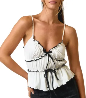 Womens Sexy Lace Camisole Tank Tops Y2k Slim Fit Corset Going Out Streetwear Ruffle Hem Spaghetti Strap Cami Tops