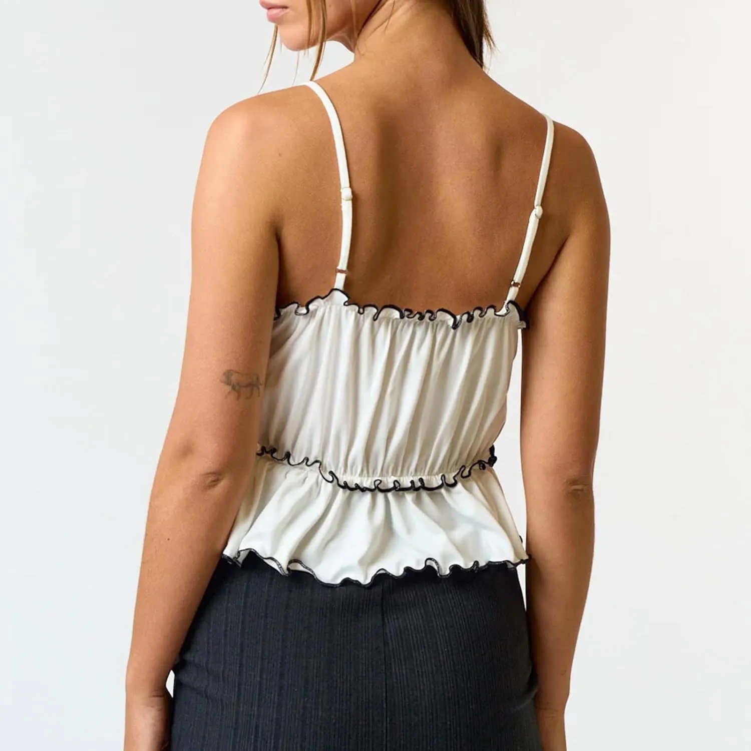 Womens Sexy Lace Camisole Tank Tops Y2k Slim Fit Corset Going Out Streetwear Ruffle Hem Spaghetti Strap Cami Tops