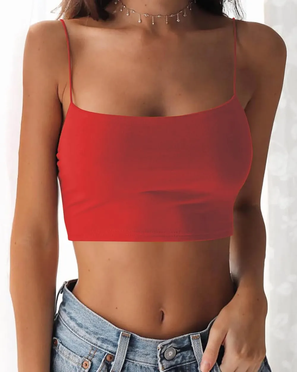 Women's Sexy Spaghetti Strap Camisole Tank Tops Y2k Tube Slim Fitted Yoga Basic Cami Crop Top