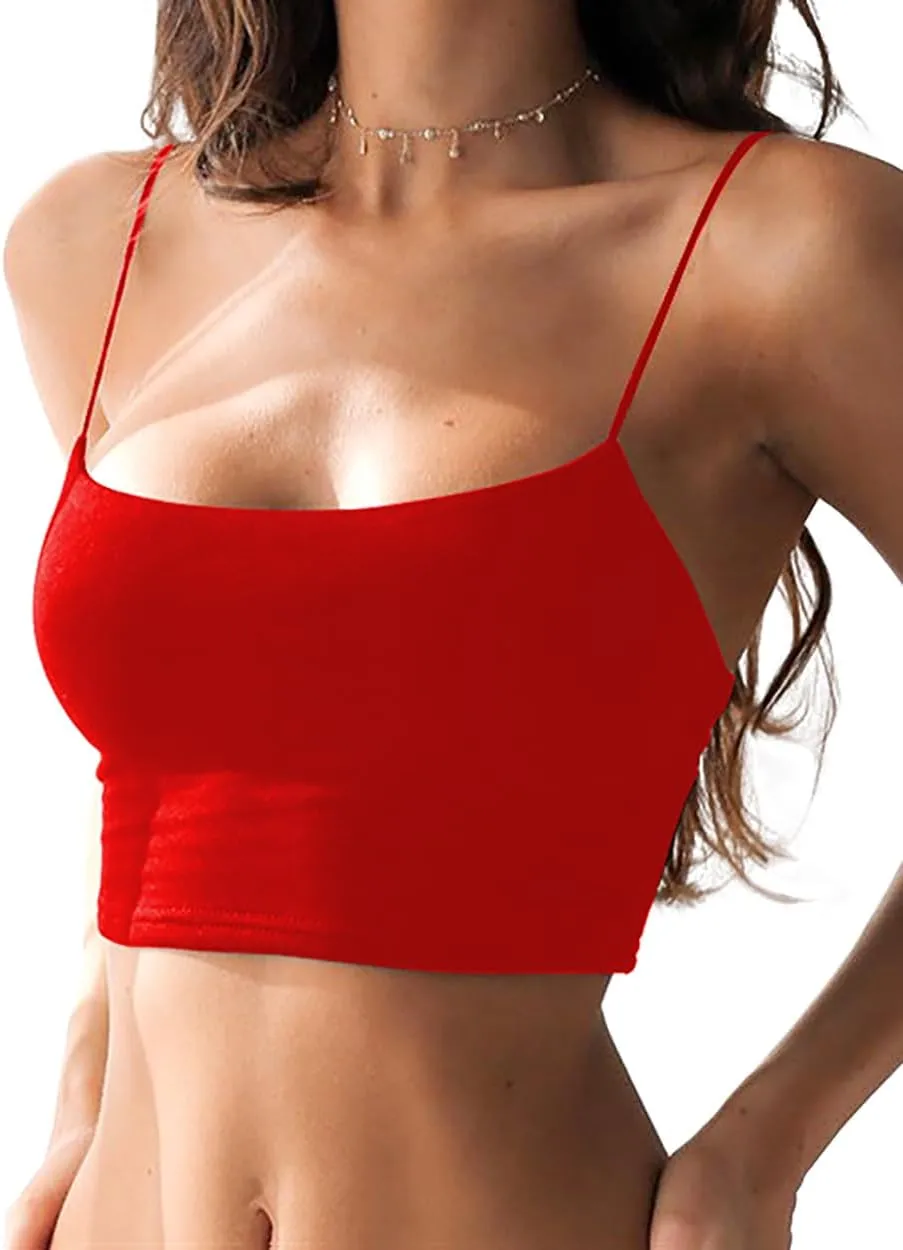 Women's Sexy Spaghetti Strap Camisole Tank Tops Y2k Tube Slim Fitted Yoga Basic Cami Crop Top
