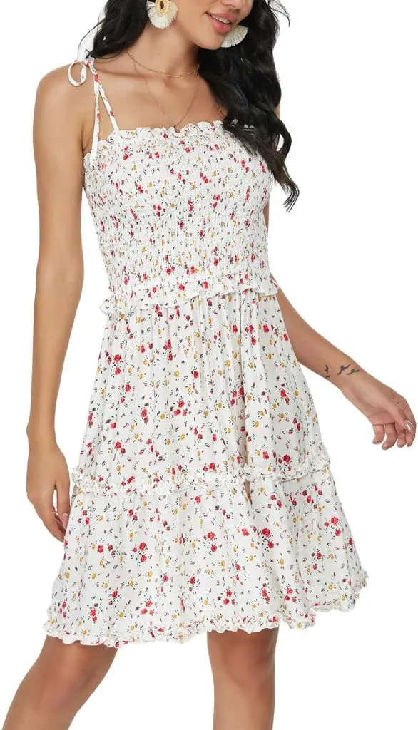 Women's Sleeveless Backless Tie Shoulder A Line Short Dresses Ruffle Tube Top Beach Mini Dress