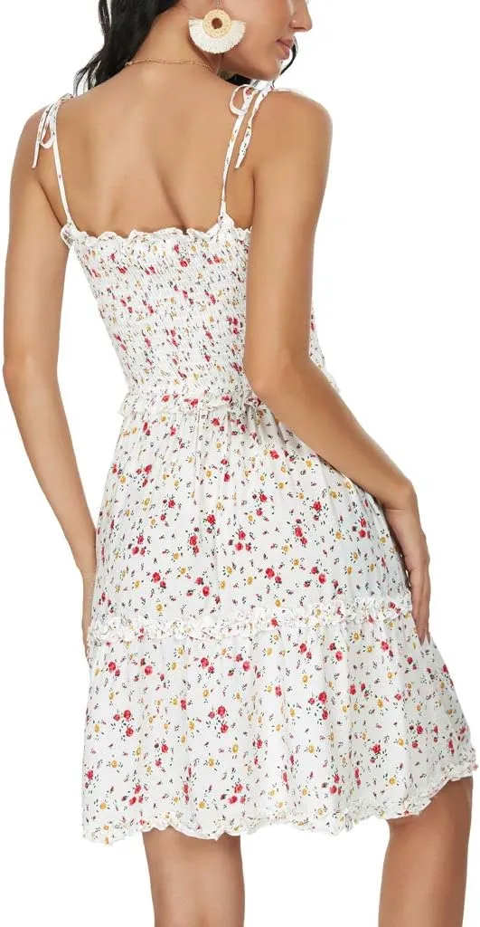 Women's Sleeveless Backless Tie Shoulder A Line Short Dresses Ruffle Tube Top Beach Mini Dress