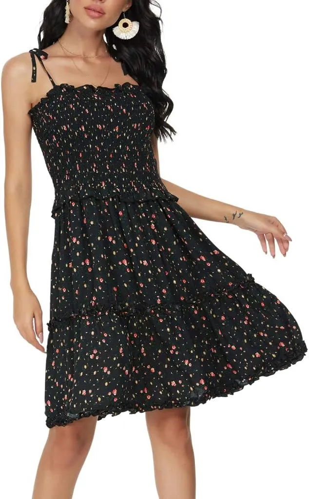 Women's Sleeveless Backless Tie Shoulder A Line Short Dresses Ruffle Tube Top Beach Mini Dress