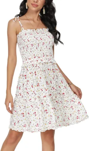 Women's Sleeveless Backless Tie Shoulder A Line Short Dresses Ruffle Tube Top Beach Mini Dress
