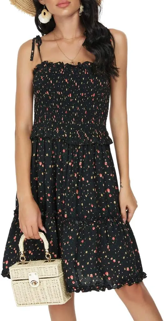 Women's Sleeveless Backless Tie Shoulder A Line Short Dresses Ruffle Tube Top Beach Mini Dress