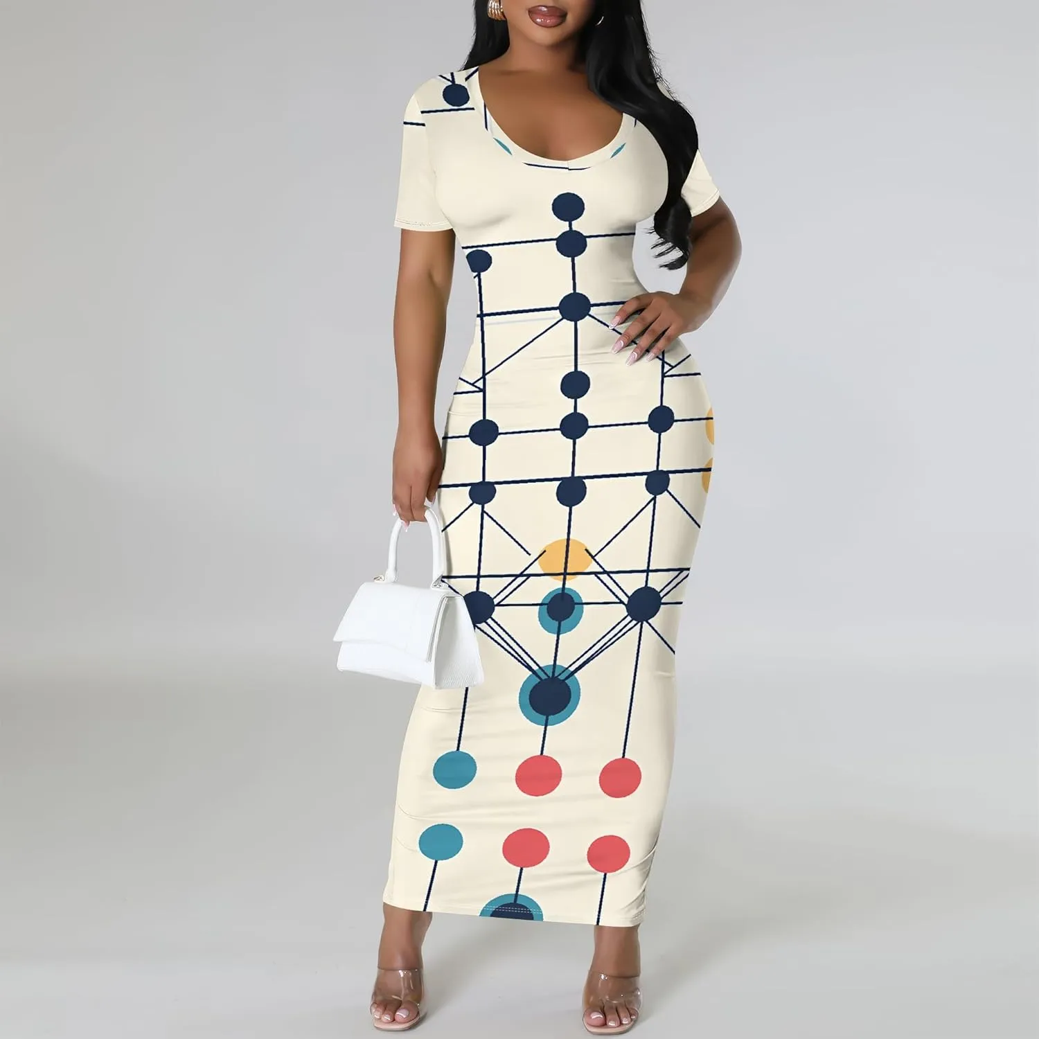 Women's Summer Casual Fashion Dress Sexy Loose Short Sleeve Round Neck Sundress Club Midi Dresses