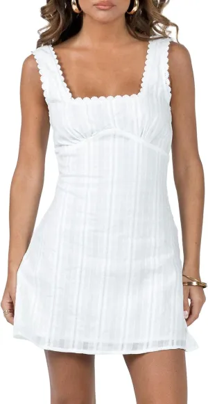 Women's Summer Short Tank Dress Lace Trim Square Neck A Line Mini Dress Y2K Casual Flowy Sundress