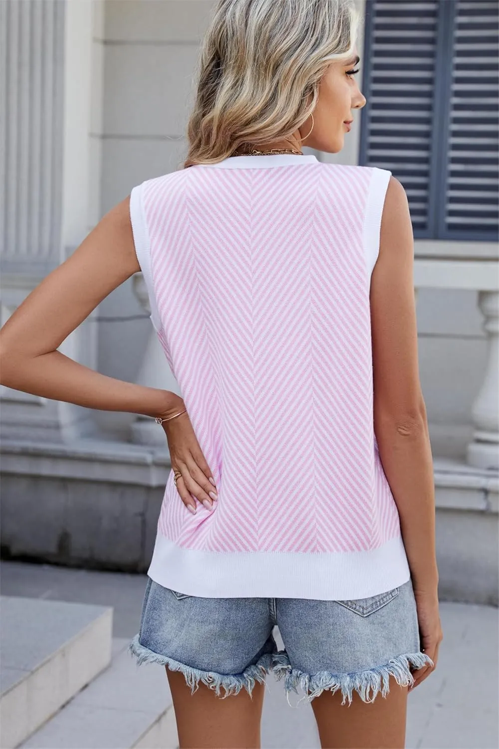 Womens Sweater Vest Summer Striped Cardigan Tops 2025 Sleeveless Button Down Casual Business Knit Outfits