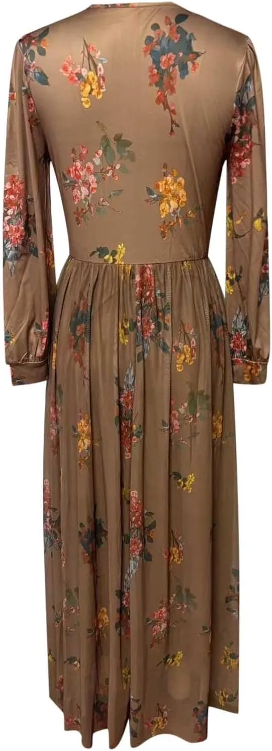 Women's Vintage Floral Maxi Dress Women's Vintage Pastoral Flower Sexy V-Neck Long Sleeve Western Long Dress