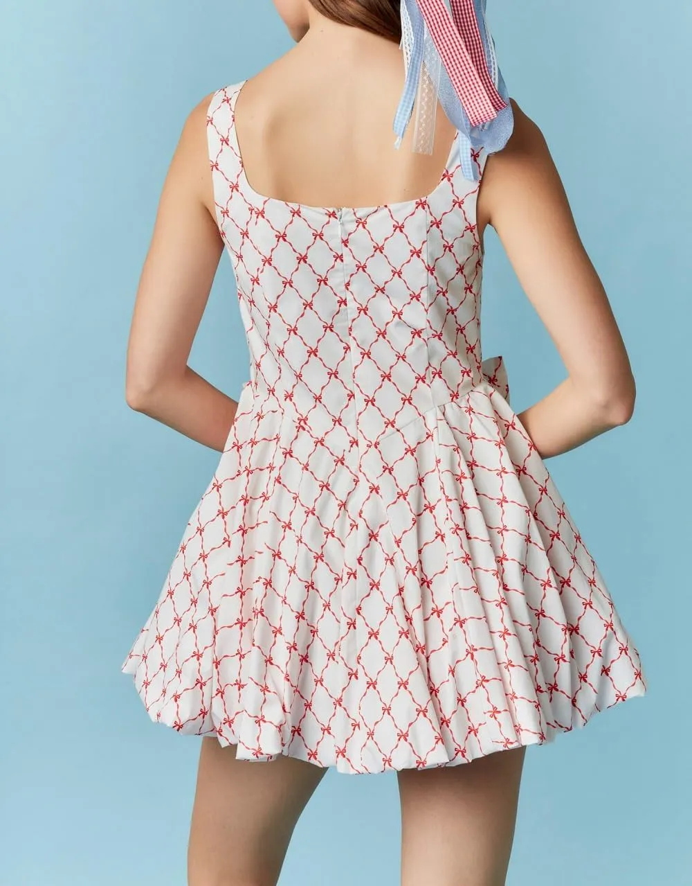 Women's Y2k Floral Print Mini Dress Bow Tie Shoulder Ruffle Babydoll A-Line Sundress Summer Going Out Dress