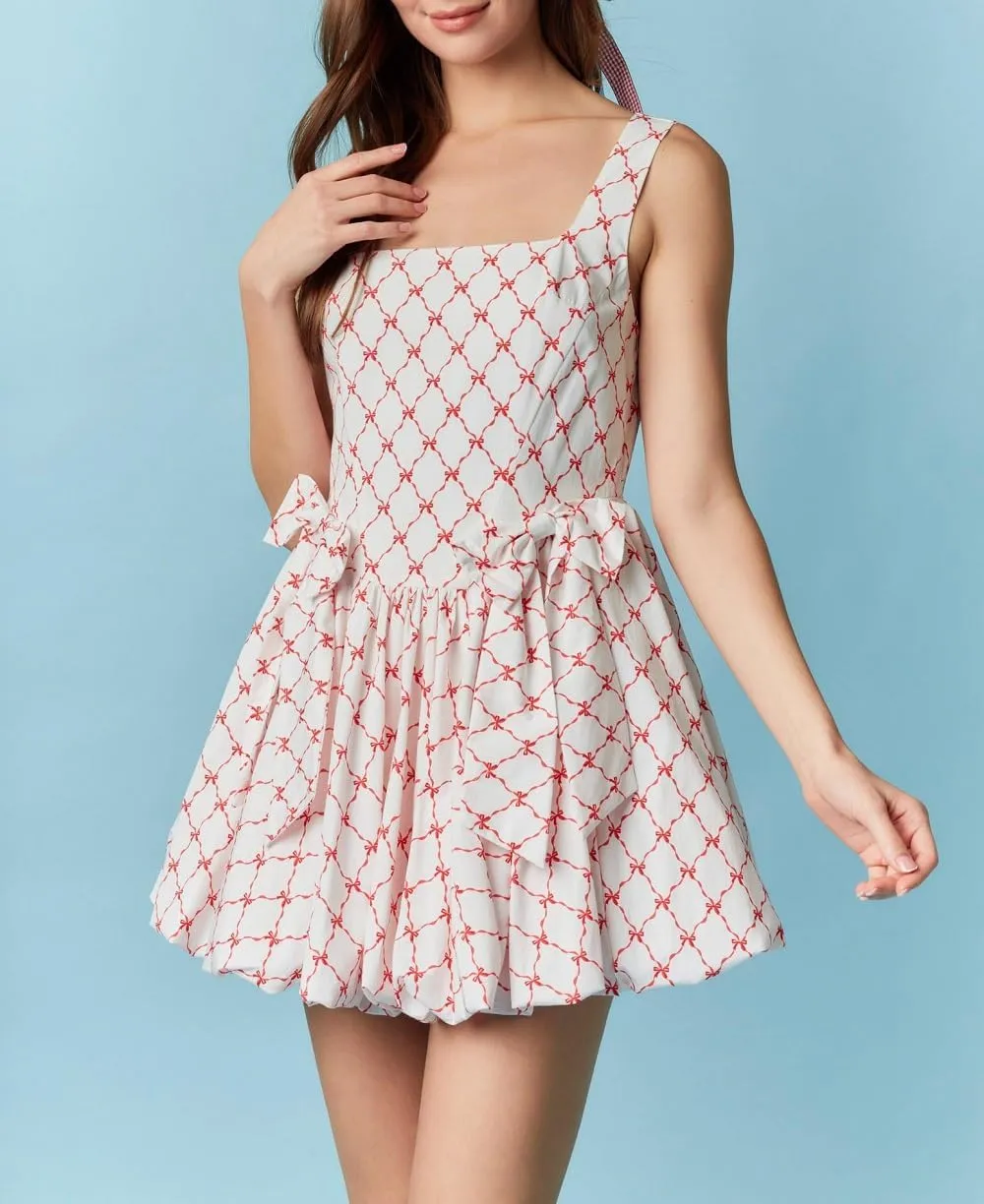 Women's Y2k Floral Print Mini Dress Bow Tie Shoulder Ruffle Babydoll A-Line Sundress Summer Going Out Dress