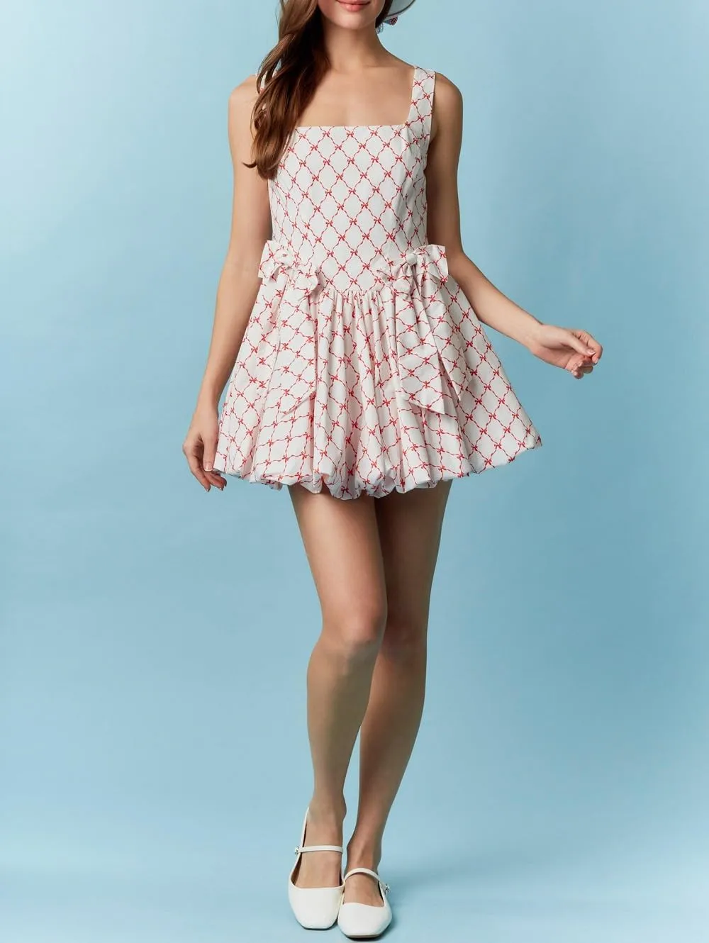 Women's Y2k Floral Print Mini Dress Bow Tie Shoulder Ruffle Babydoll A-Line Sundress Summer Going Out Dress