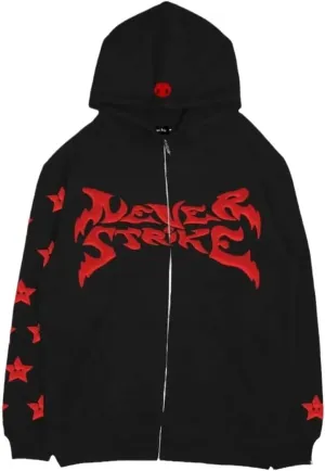 Y2K Aesthetic Hoodie for Women Men Zip Up Star Letter Print Hoodies Grunge Oversized Hoodie Sweatshirt