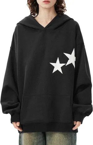 Y2k Graphic Hoodies for Women Star Printed Hoodie Oversized Pullover Sweatshirt Vintage Streetwear