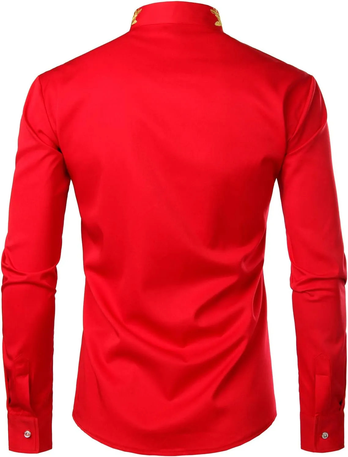 ZEROYAA Mens Hipster Gold Embroidery Mandarin Collar Slim Fit Long Sleeve Casual Dress Shirts