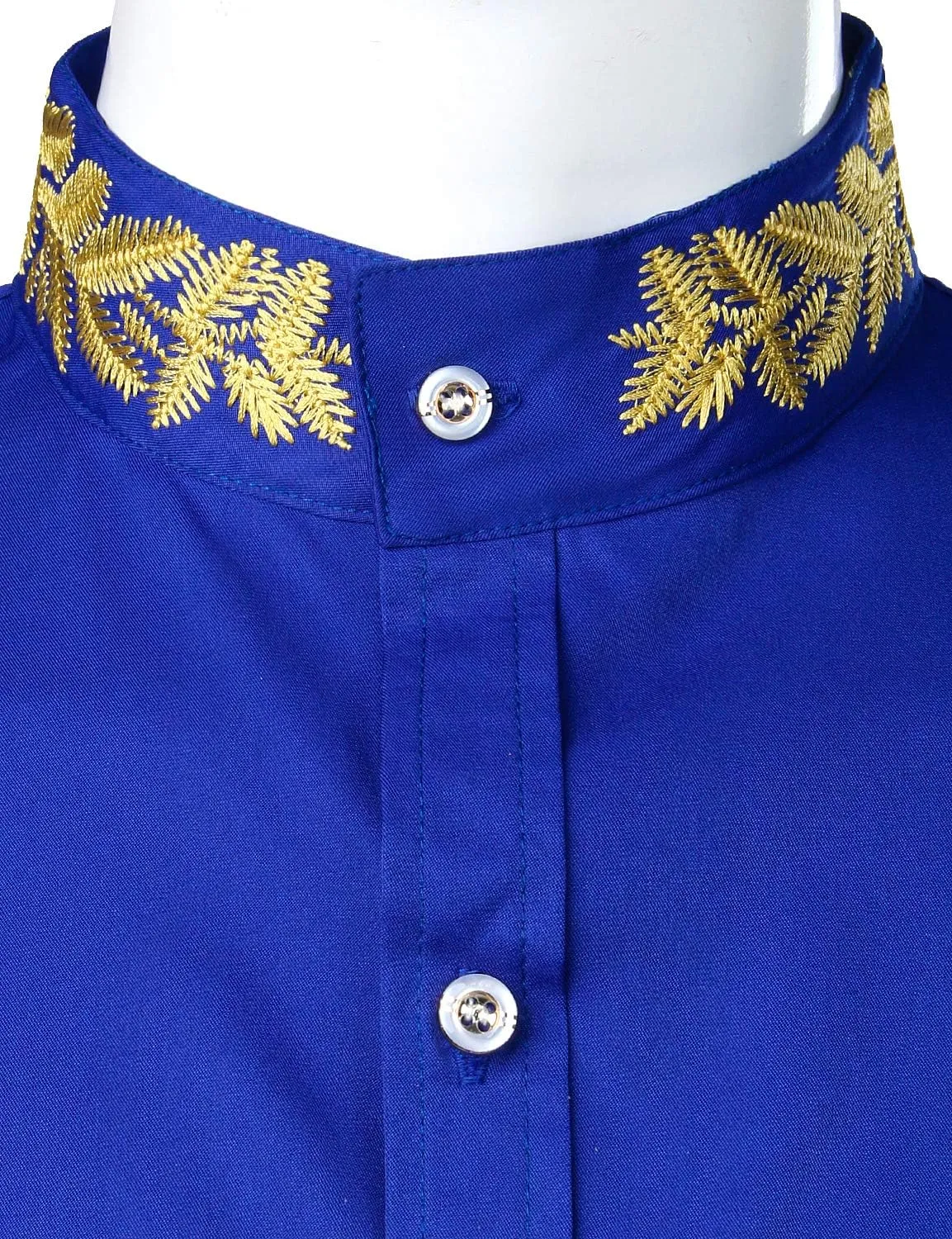 ZEROYAA Mens Hipster Gold Embroidery Mandarin Collar Slim Fit Long Sleeve Casual Dress Shirts