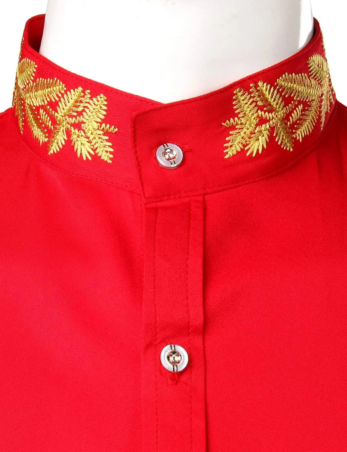 ZEROYAA Mens Hipster Gold Embroidery Mandarin Collar Slim Fit Long Sleeve Casual Dress Shirts