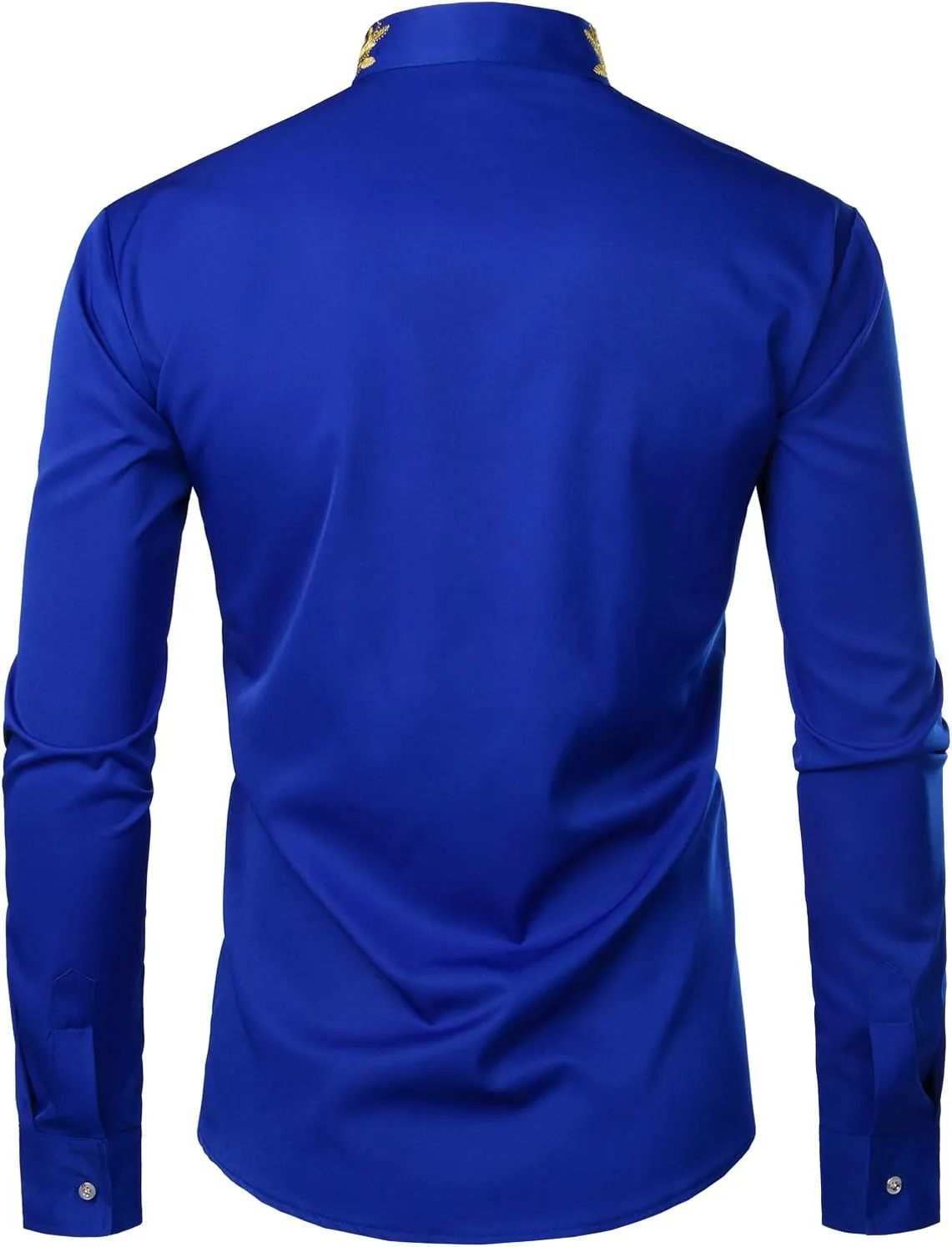 ZEROYAA Mens Hipster Gold Embroidery Mandarin Collar Slim Fit Long Sleeve Casual Dress Shirts