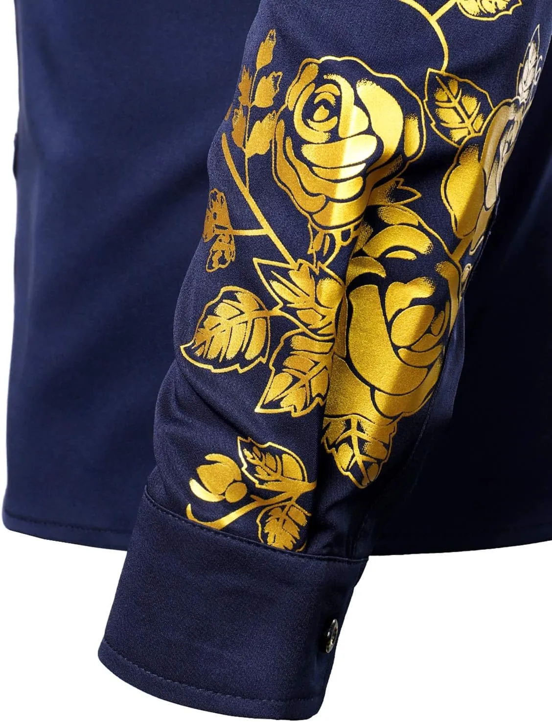 ZEROYAA Men's Hipster Rose Floral Printed Slim Fit Long Sleeve Button Up Party Dress Shirts