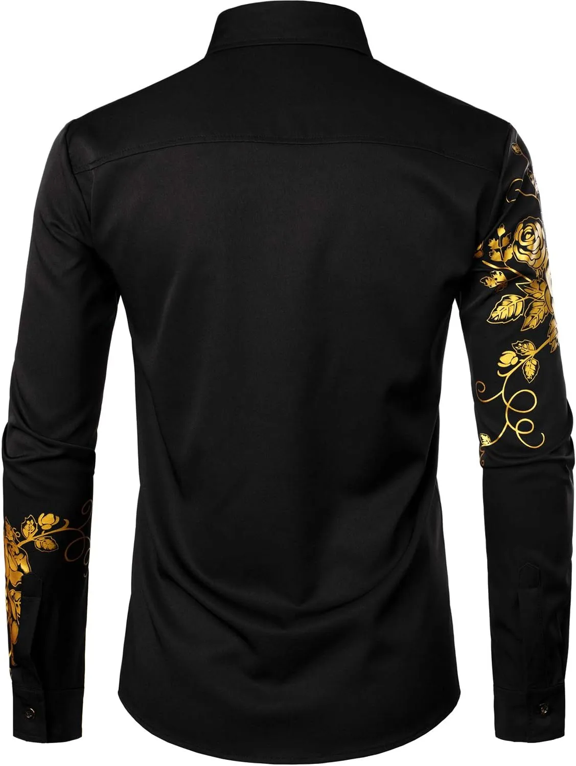 ZEROYAA Men's Hipster Rose Floral Printed Slim Fit Long Sleeve Button Up Party Dress Shirts
