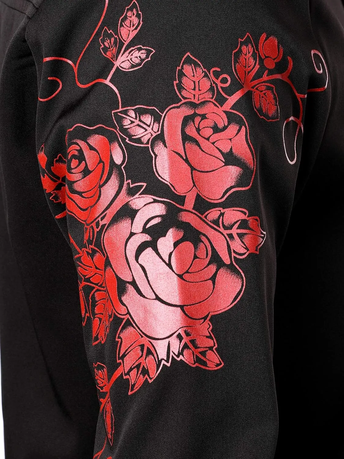 ZEROYAA Men's Hipster Rose Floral Printed Slim Fit Long Sleeve Button Up Party Dress Shirts