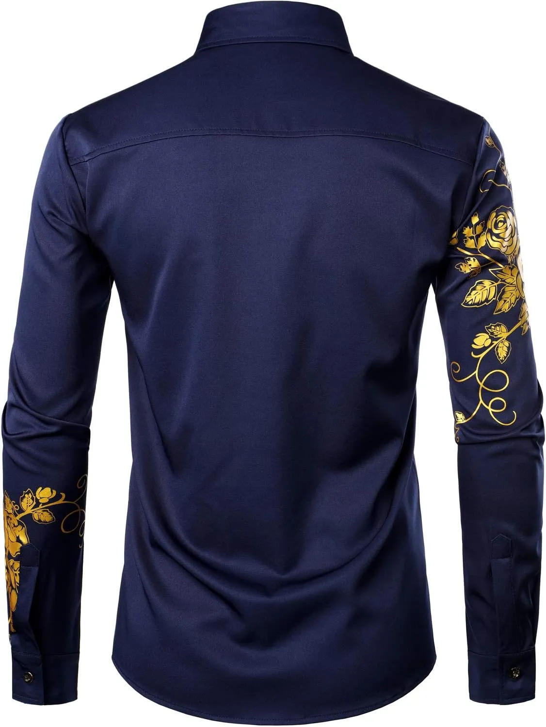 ZEROYAA Men's Hipster Rose Floral Printed Slim Fit Long Sleeve Button Up Party Dress Shirts
