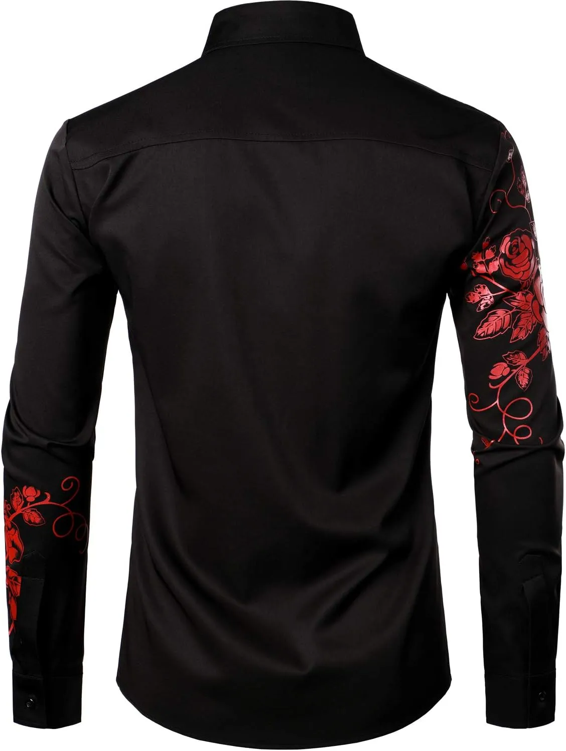 ZEROYAA Men's Hipster Rose Floral Printed Slim Fit Long Sleeve Button Up Party Dress Shirts