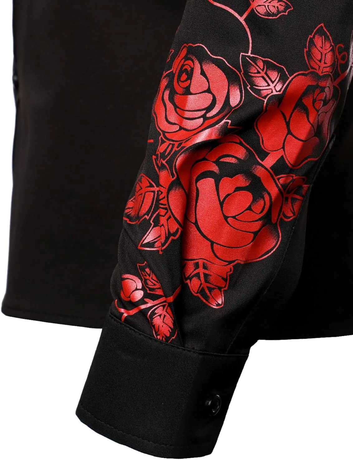ZEROYAA Men's Hipster Rose Floral Printed Slim Fit Long Sleeve Button Up Party Dress Shirts