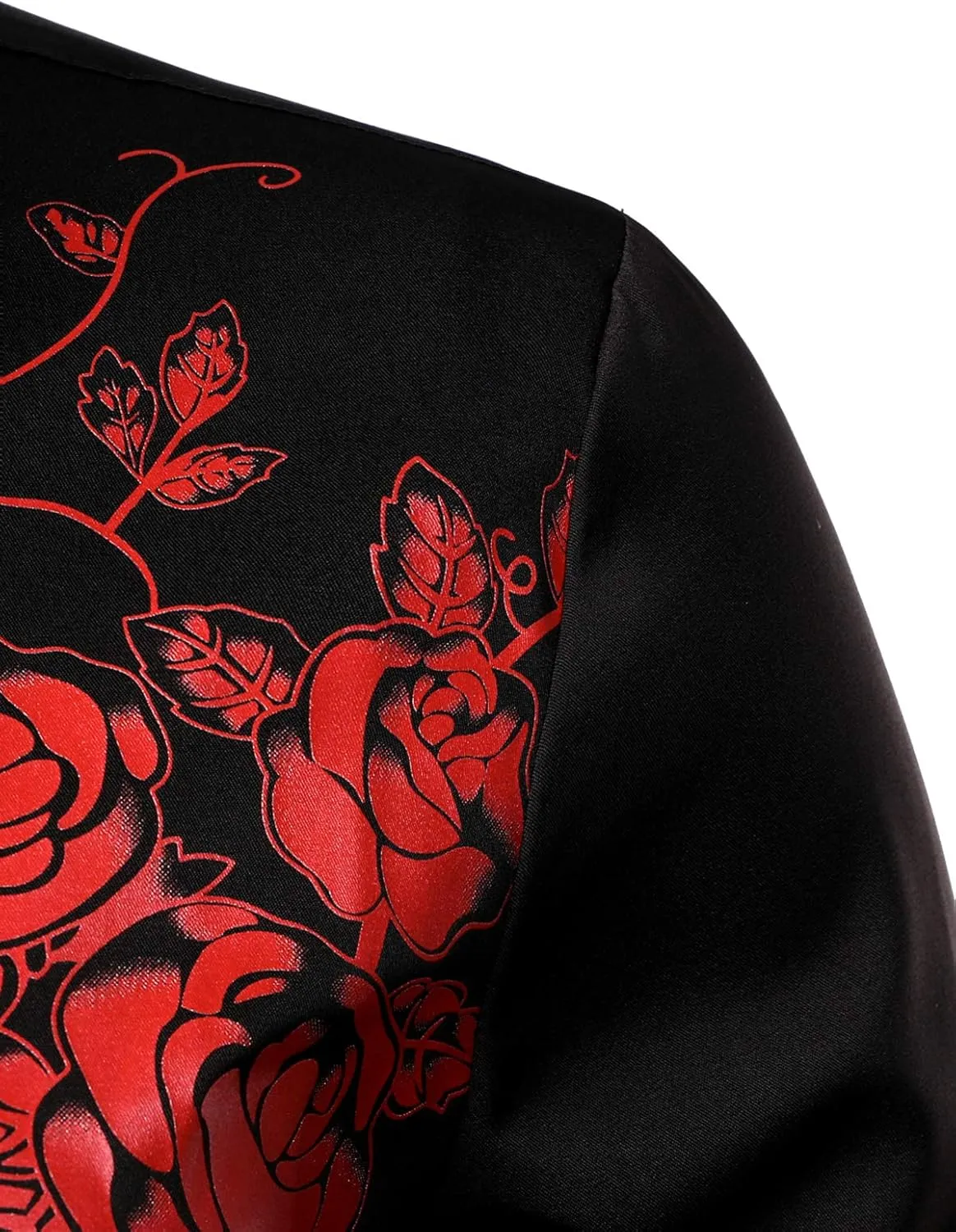 ZEROYAA Men's Hipster Rose Floral Printed Slim Fit Long Sleeve Button Up Party Dress Shirts