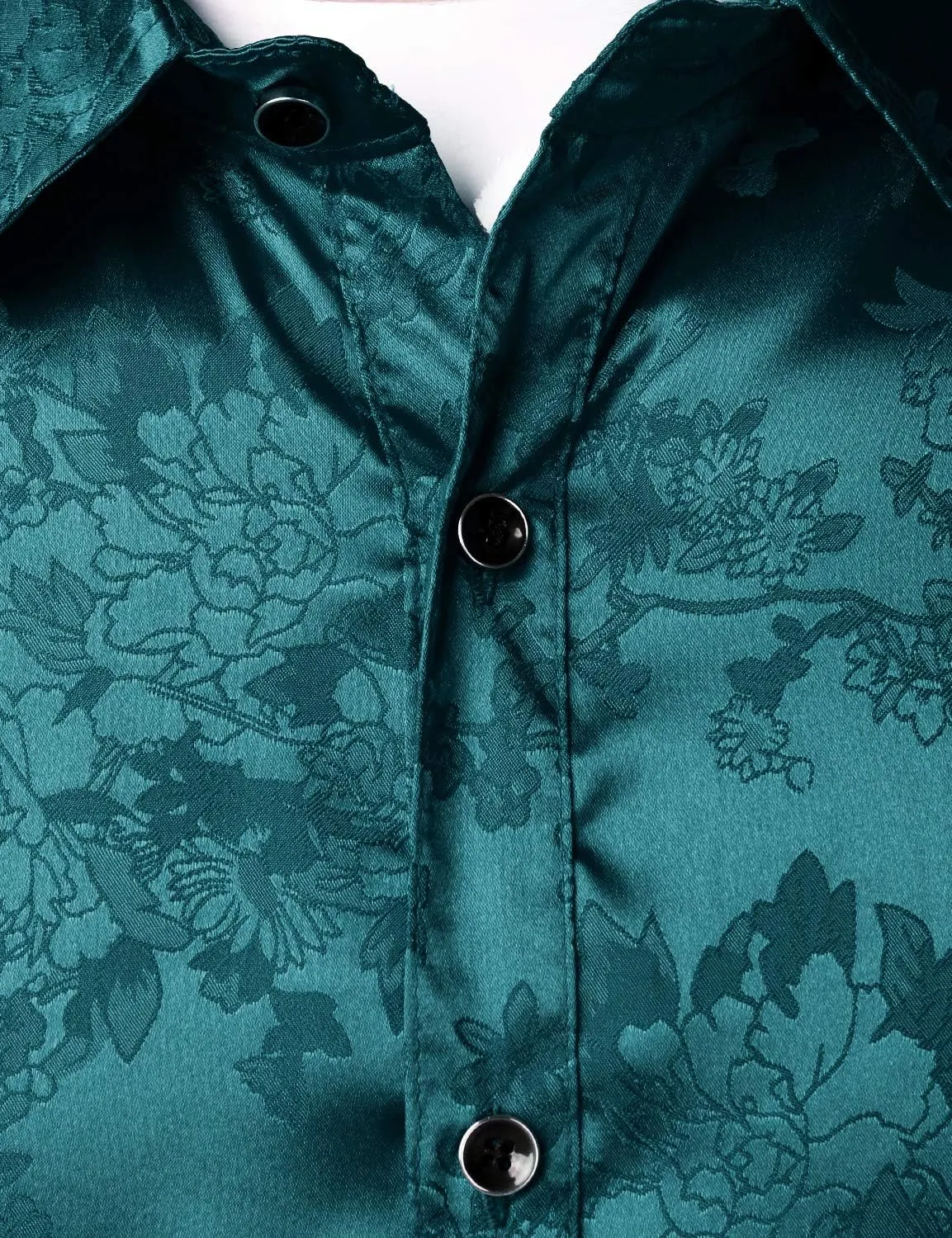 ZEROYAA Men's Shiny Satin Rose Floral Jacquard Long Sleeve Button Up Dress Shirts for Party Prom