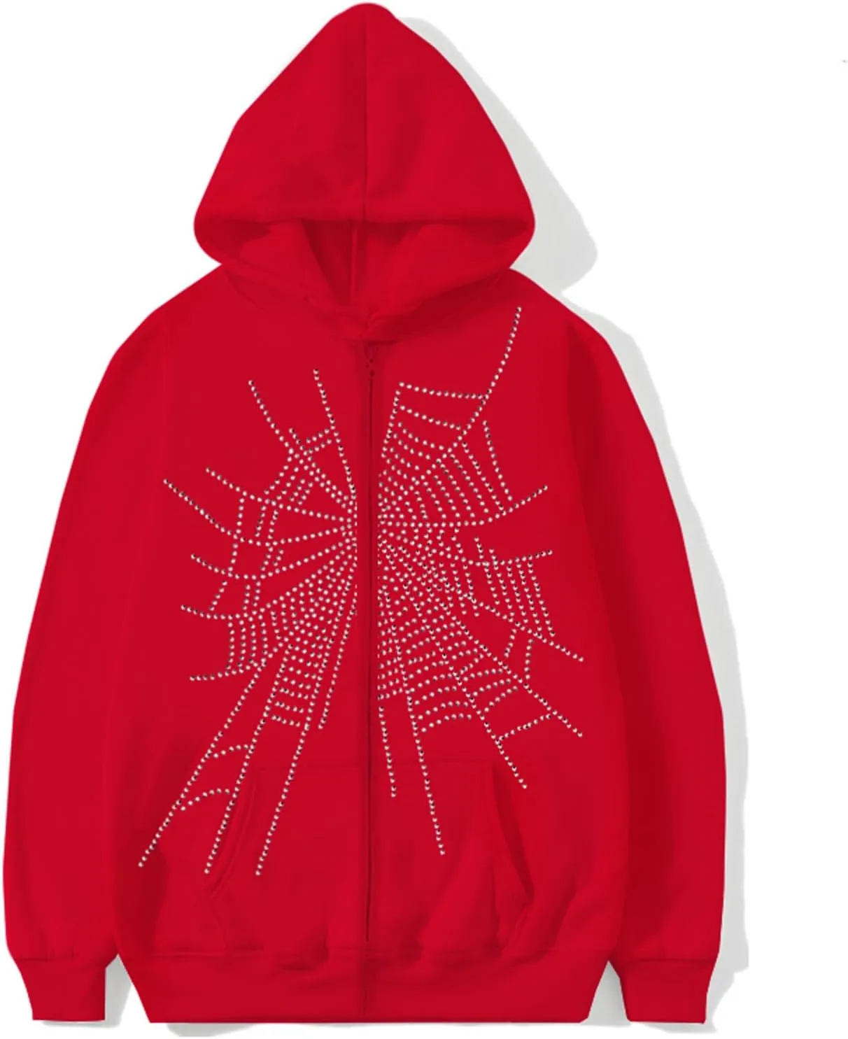 Zip Up Hoodies for Women Y2K Spider Web Print Halloween Hooded Sweatshirt Fleece Hoodie Coat Warm Hoody with Pockets